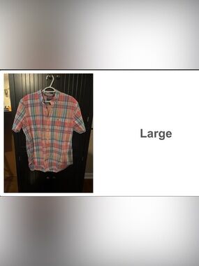crown & ivy Men's Short-Sleeve Plaid Button-Down Shirt - Coral, Blue, Cream